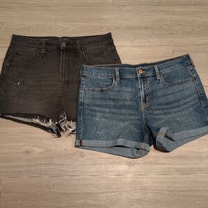 Old Navy Black Frayed Denim Shorts and Blue Rolled Cuff Jean Shorts